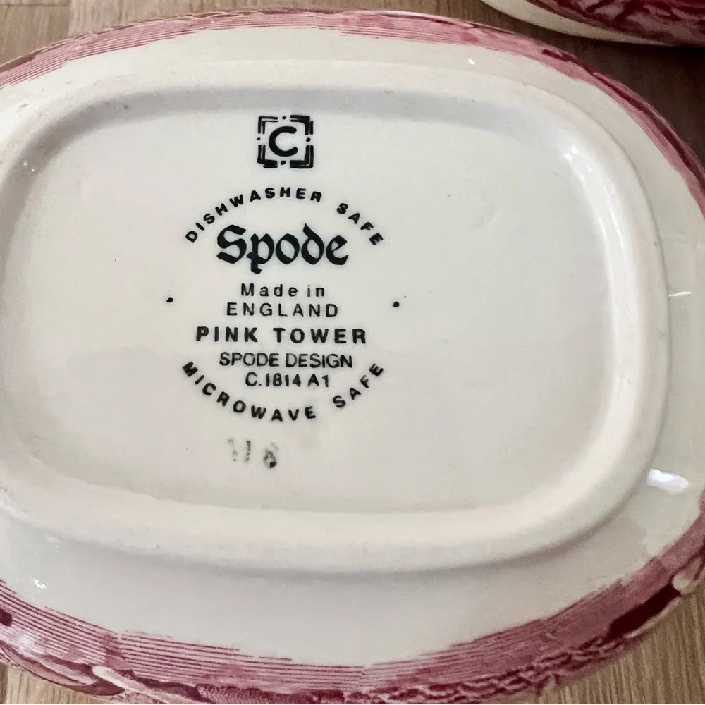 Spode England “ Pink Tower “ 5 Cup Teapot, Creamer, Sugar‎ Bowl Set - Vintage